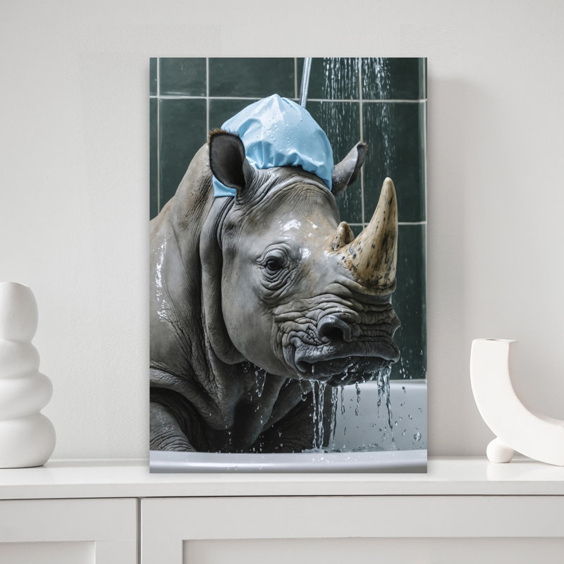 Shower Cap Rhino by Andreas Magnusson - Wrapped Canvas Print, 45.72 cm H x 30.48 cm W