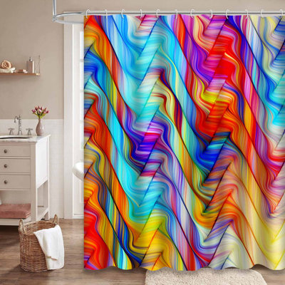 Rideau de douche abstrait arc-en-ciel abstrait avec 12 crochets