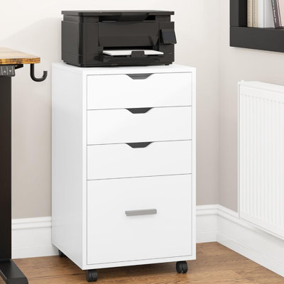White Mobile Filing Cabinet with Wheels, 4 Drawers, Office Container