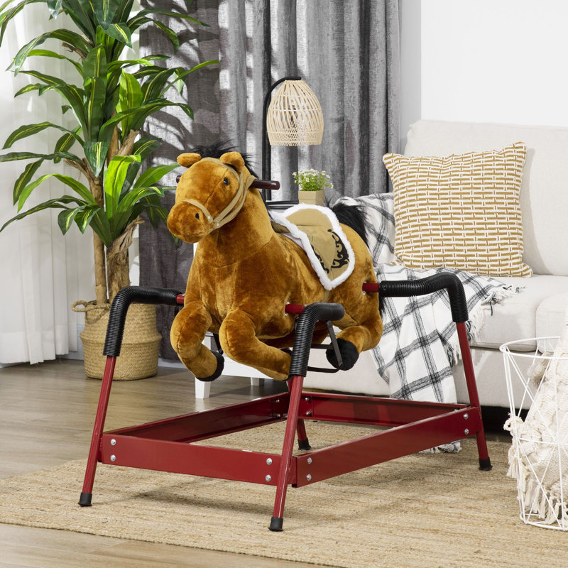 Cheval à bascule Spring sons réalistes bruns pour enfants de plus de 3 ans - L 39,25 po x l 23,5 po x H 30,25 po Polyester, métal, polypropylène 1 pièce cheval à bascule brun