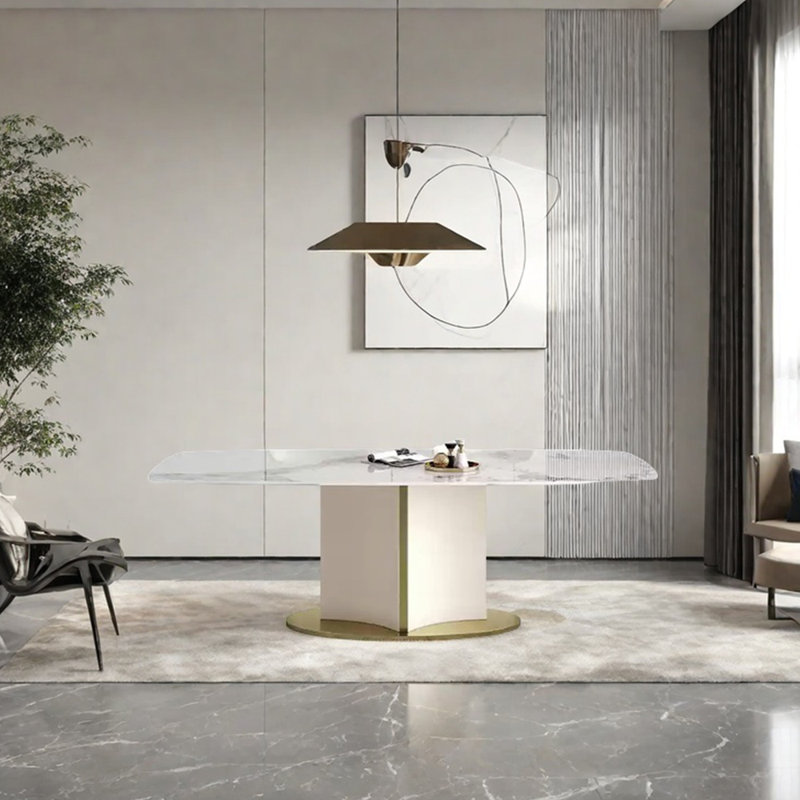 Table de salle à manger haut de gamme rectangulaire en pierre frittée, H 29,53 po x L 62,99 po x l 31,5 po