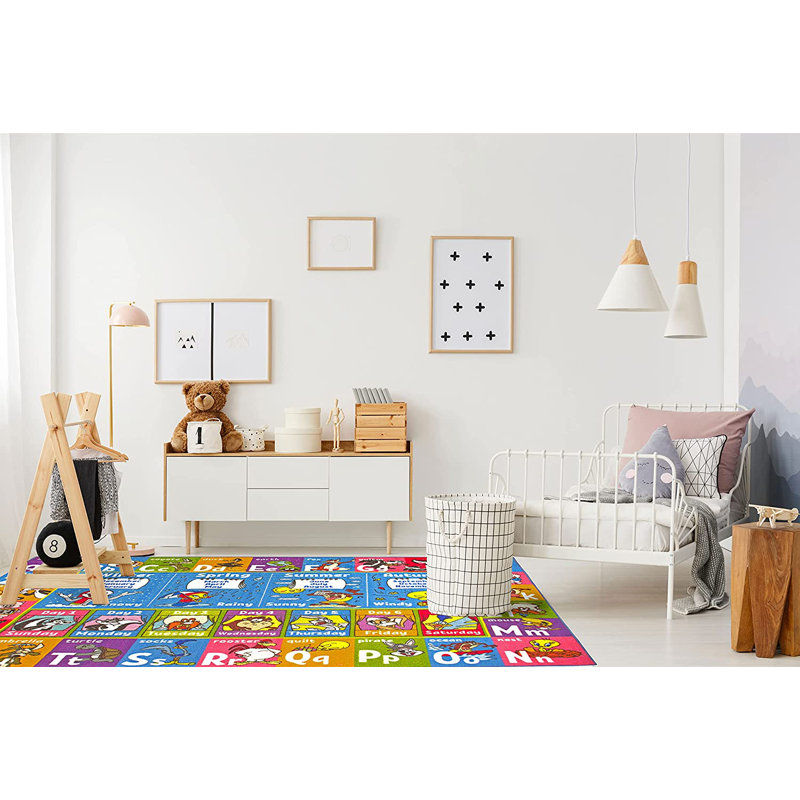 Looney Tunes ABC Alphabet Seasons Months Days Educational Learning Game Area Rug Mat Carpet For Kids, Rectangle 3'3" x 4'7"