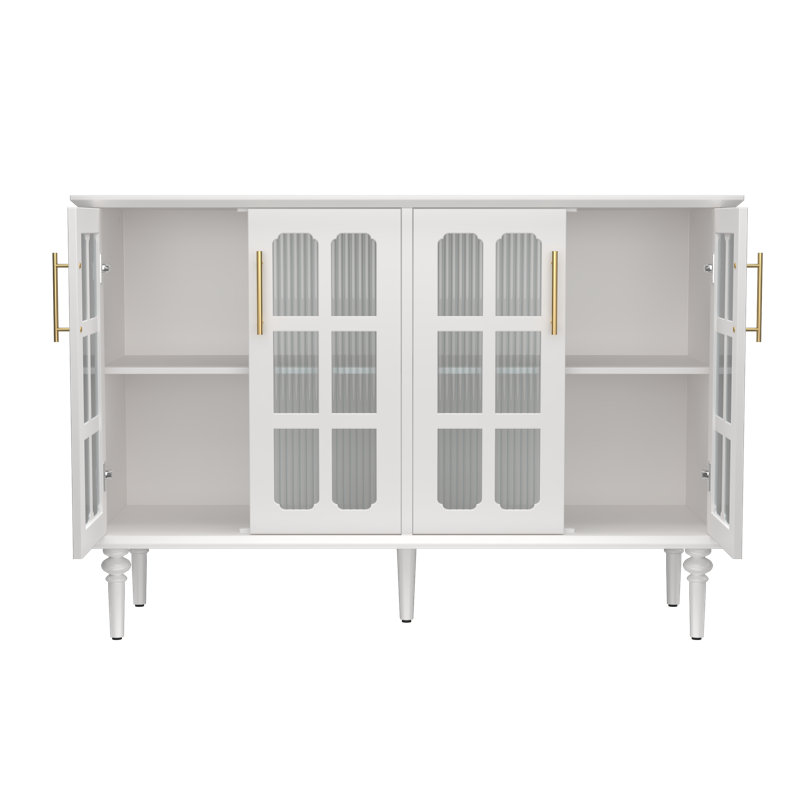 Gurbachan 47.6-inch Antique Sideboard with Adjustable Shelves and 4 Glass Doors, White
