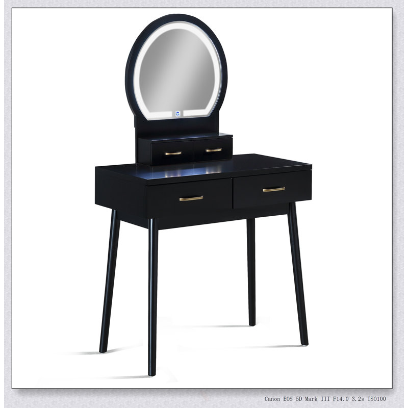 3Pc Vanity Table And Stool Set With LED-Lit Mirror, Spacious Storage, And Matching Cushioned Stool For Elegant Home Decor