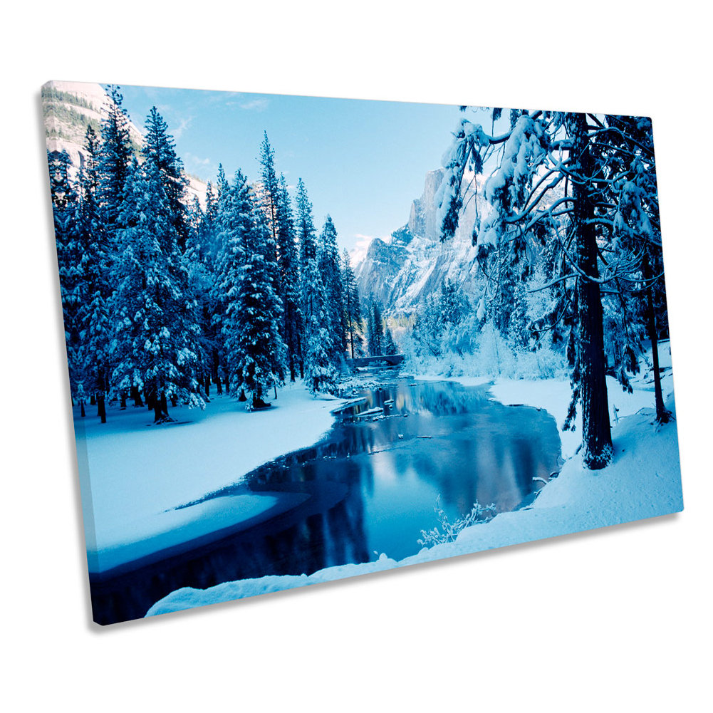 Winter Scene Mountain Snow River - Wrapped Canvas Art Prints