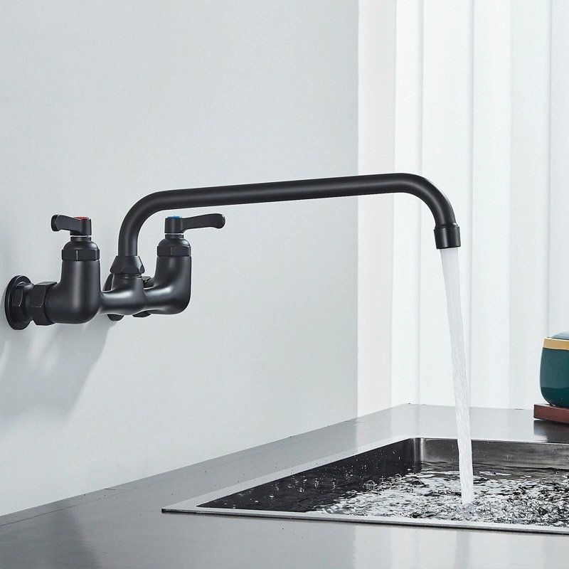 Robinet de cuisine noir mat avec bec pivotant de 12 pouces à fixation murale 8 "