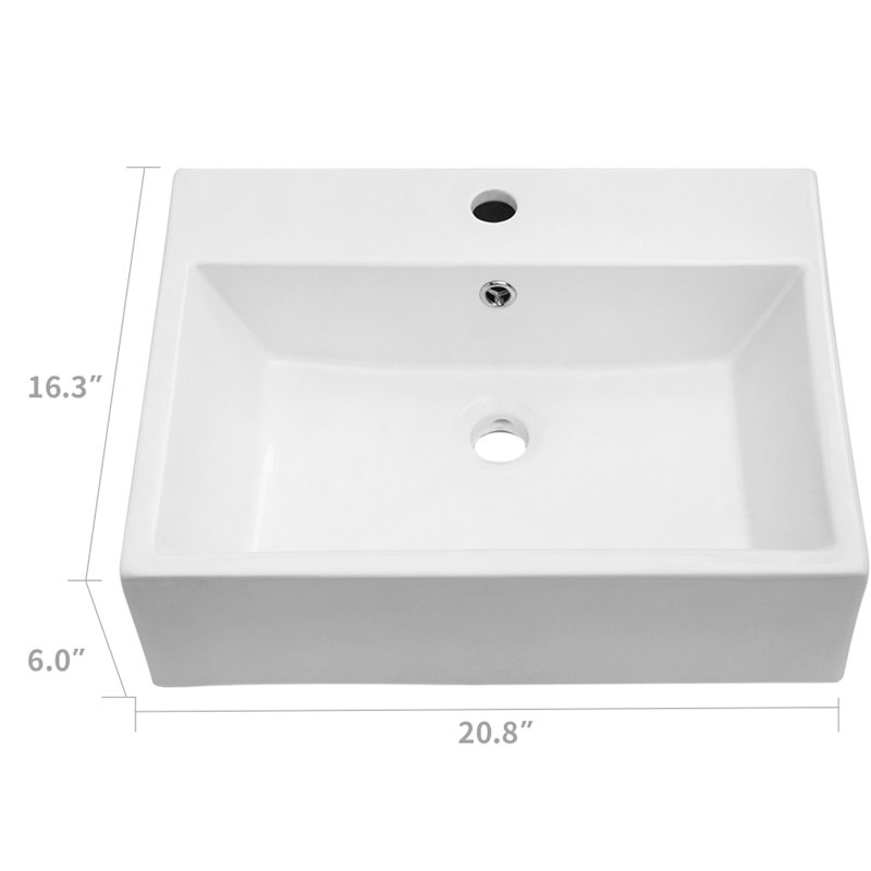 White Ceramic Rectangular Bathroom Sink 21"x16". Stylish European Style With Faucet Hole And Overflow. Arc Beautiful. Elegant Gracious. Ceramic. Low Water Absorption. Acid Stain Resistance. Smooth