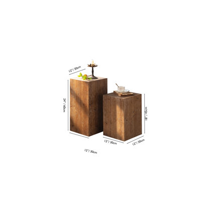 Square Natural Wood Side Table