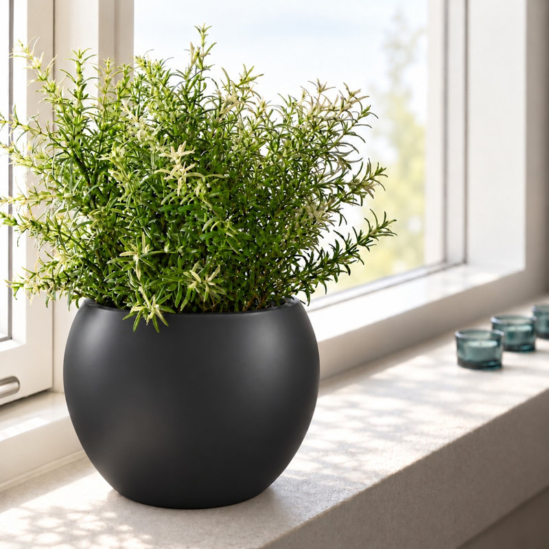 Kute Nest Indoor/Outdoor Fiberstone Globo Ball Planter - Tricorn Black 12"D (Opening 7.8"), Black, 9.7" H x 12" W x 12" D