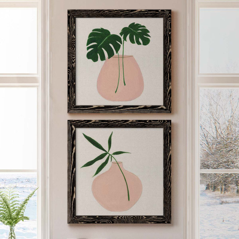Simple Nature III - Ensemble de 2 peintures sur toile encadrées, Cadre noir, H 20 po x l 40 po x P 1,5 po