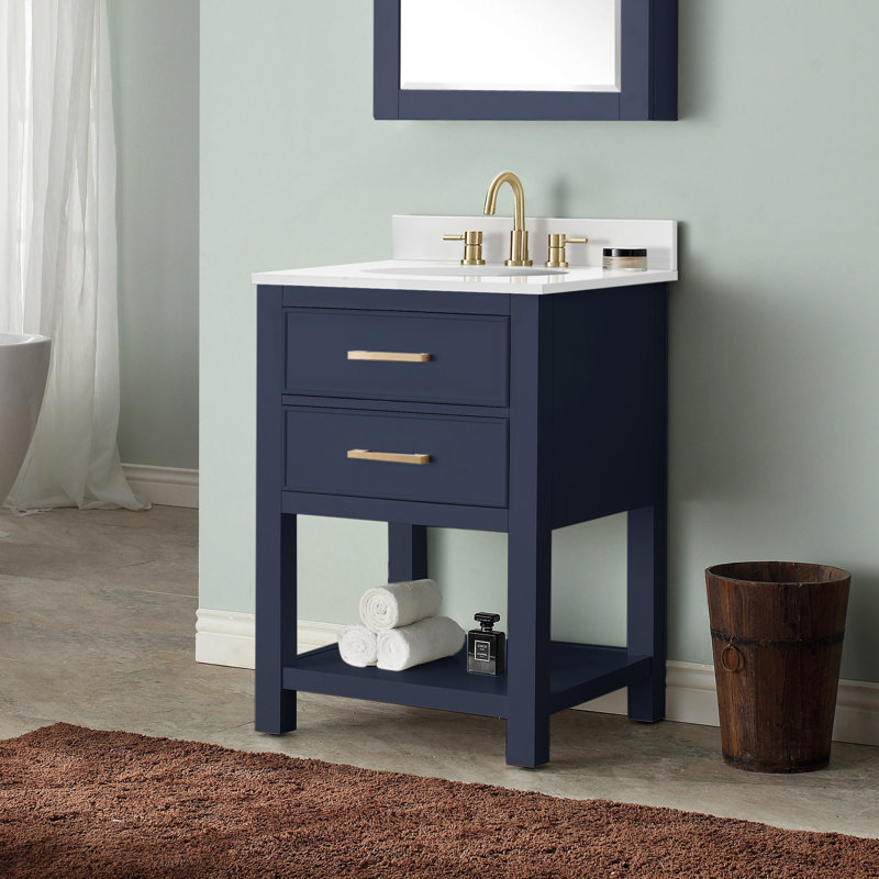 Brooks 25'' W Single Vanity, Carrera White Marble, Navy Blue