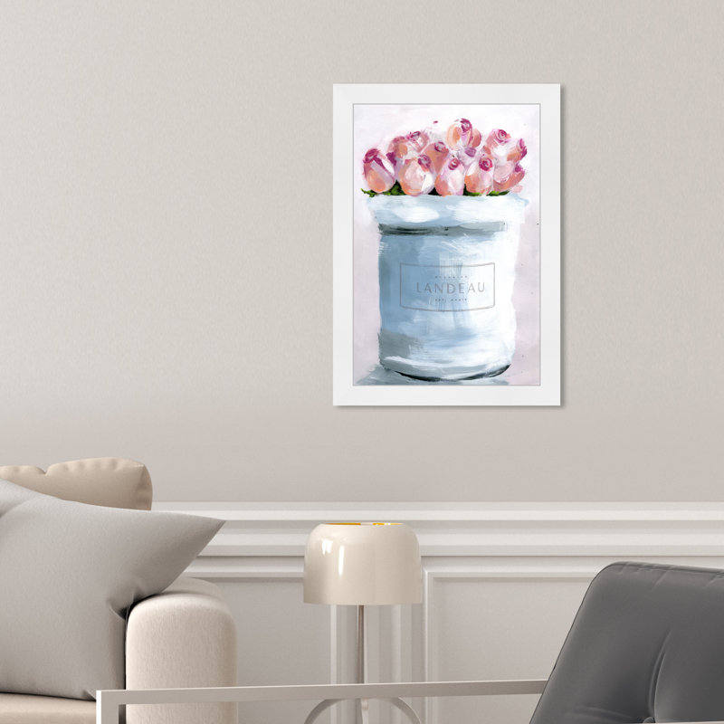 Bouquet de roses pastel peintes - Peinture sur cadre pour salle de bain, H 17 po x l 12 po, Cadre blanc