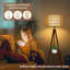 Lampe sur pied en bois H59 "avec abat-jour et tablette en rotin et tissu Mid Century