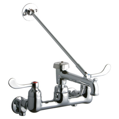 Elkay 8" Centerset Wall Mount Faucet 7" Bucket Hook Spt 4In Wristblade Handles 1/2 Offset Inlets+Stop Polished Chrome