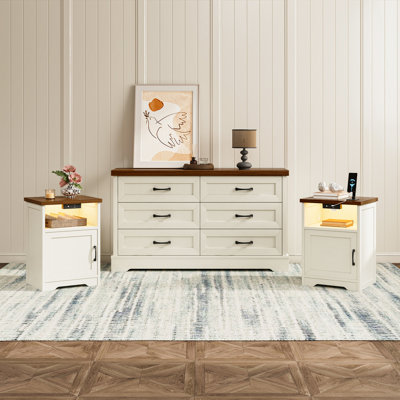 Northfield 2 Piece Bedroom Set - 6 Drawer Dresser And 2 Nightstands With Led Light And Power Outlets