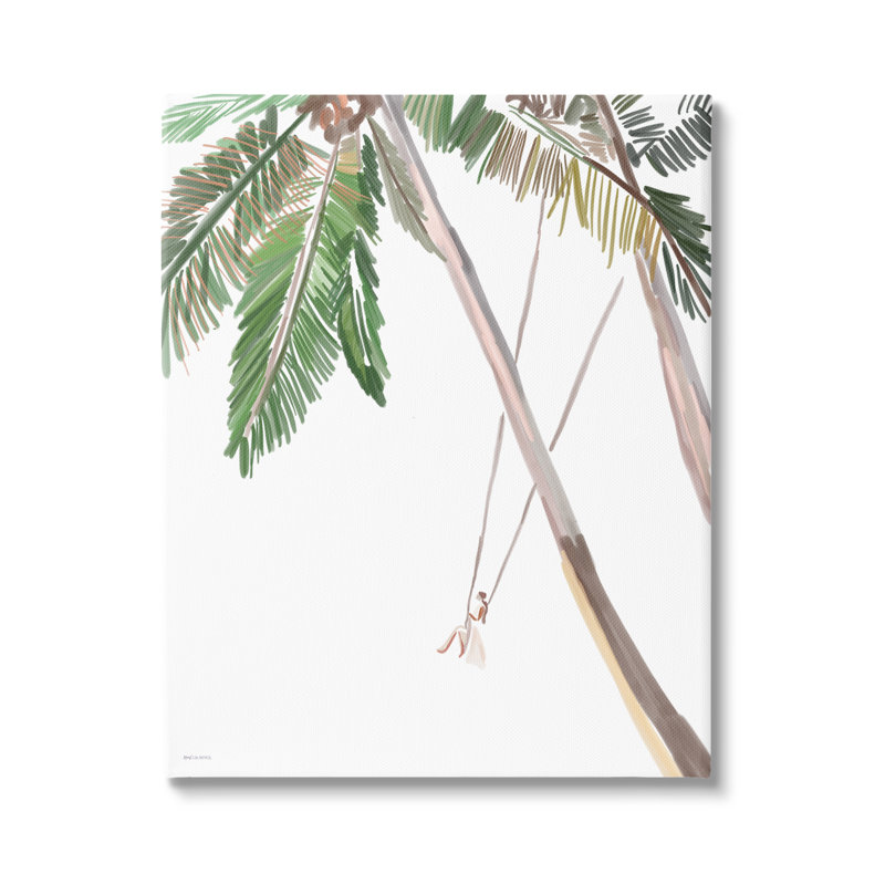 «Girl Swinging Tropical Palm Trees» par Amelia Noyes - impression, Toile tendue, H 20 po x l 16 po x P 1,5 po