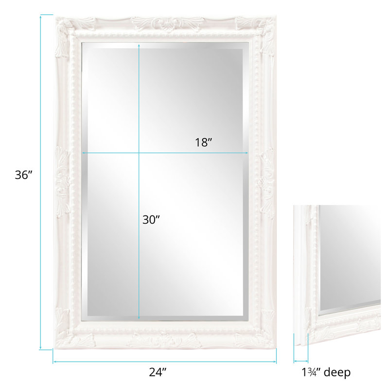 Solid Wood Frame Rectangle Wall Mirror, Glossy White