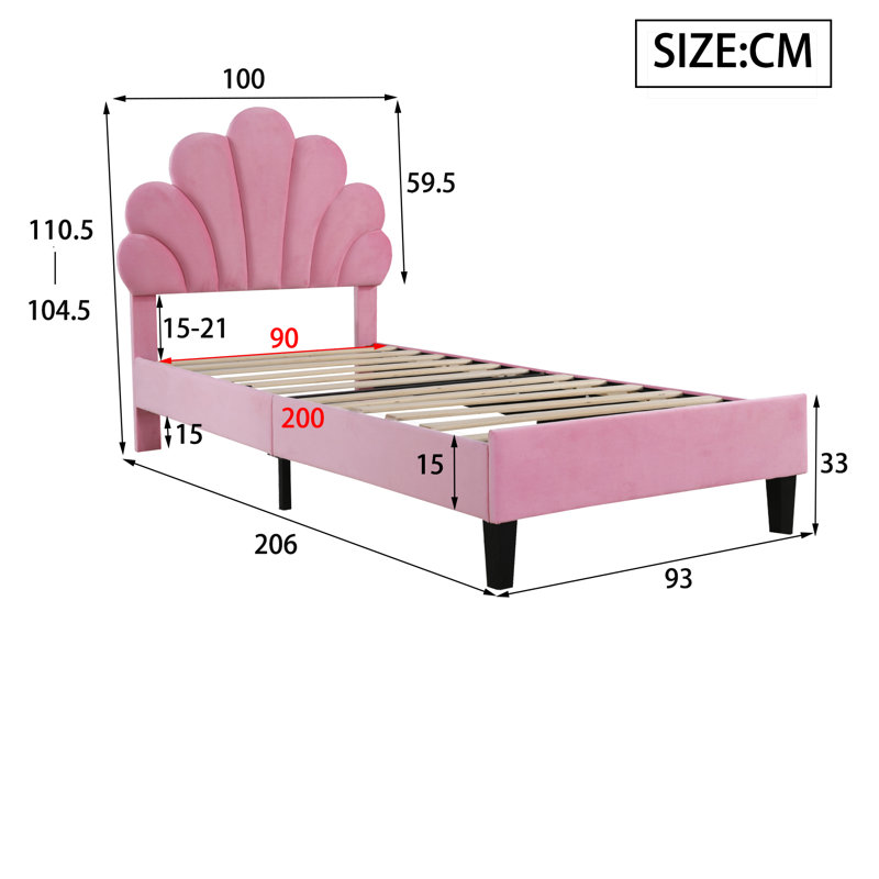 Penngrove Upholstered Bed, Pink, European Single (90 x 200cm)