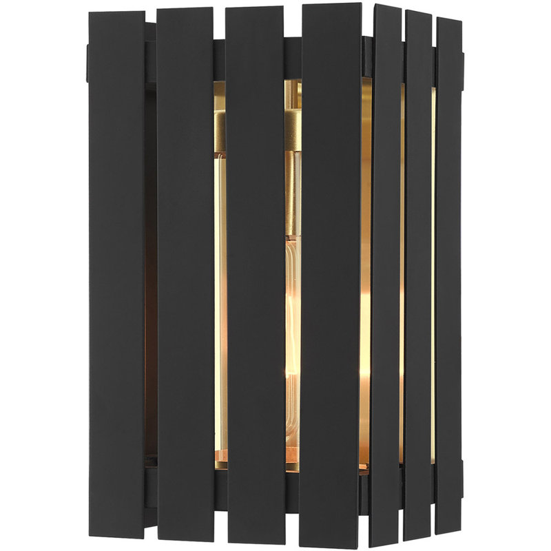 Solid Brass Wall Light, Black with Satin Brass Accents, 10" H x 6" W x 6" D
