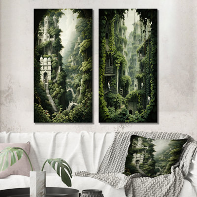 «Hidden Forest Castle Unveilé I», ensemble d'art mural sur toile
