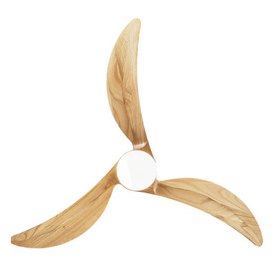 Ventilateur de plafond 52 po avec télécommande à DEL à intensité variable, moteur à courant continu silencieux à 6 vitesses, ventilateur de plafond réversible à hauteur réglable (3 pièces), pour salon de patio, chambre à coucher, bureau, intérieur (blanc et naturel)