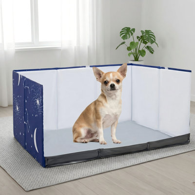 High Walls Dog Pee Pad Holder Tray, Indoor Potty, No Assembly, No Spill, Waterproof, Easy Clean, Portable Travel, Blue Star, M Size 36X23.6X16in