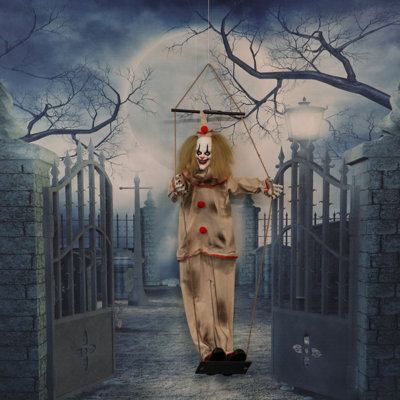 Clown de cirque effrayant Haunted Hill Farm 4,6 pi Clown effrayant d'Halloween animée avec lumières et sons tactiles