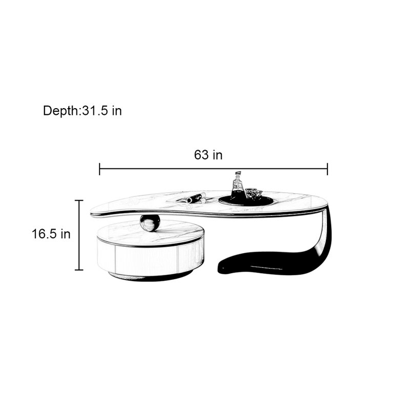 Table roche en forme de feuille, Doré, H 16,5 po x L 63 po x l 31,5 po