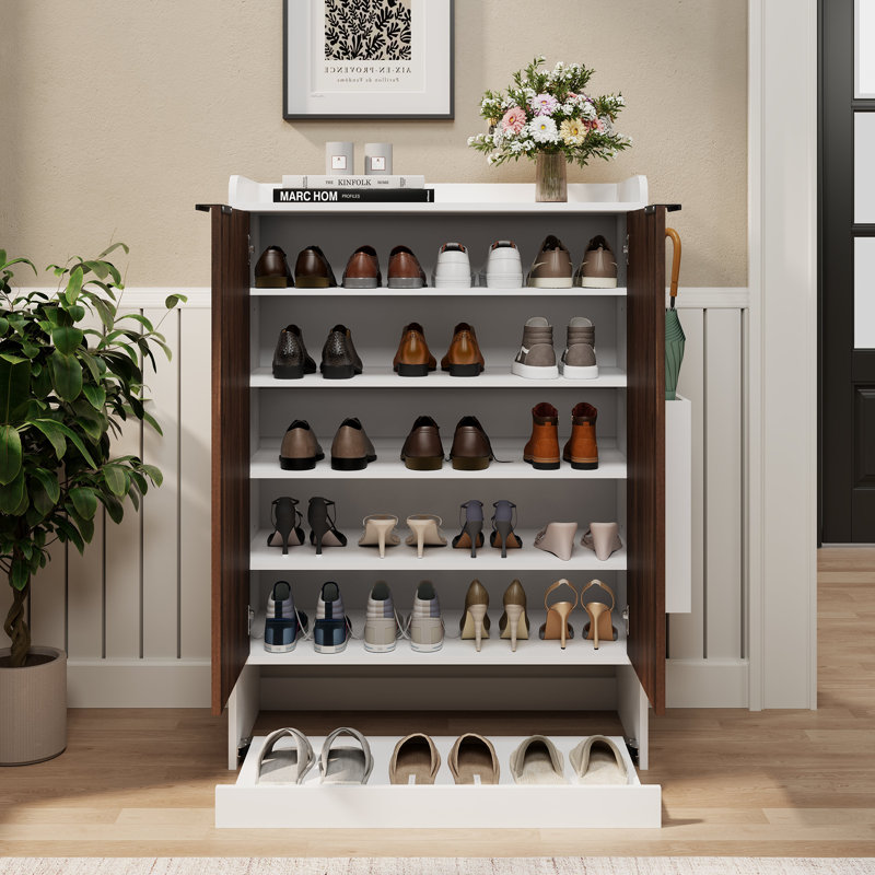 6-tier Multi-functional Shoe Cabinet With Umbrella Racks For Storage, Brown