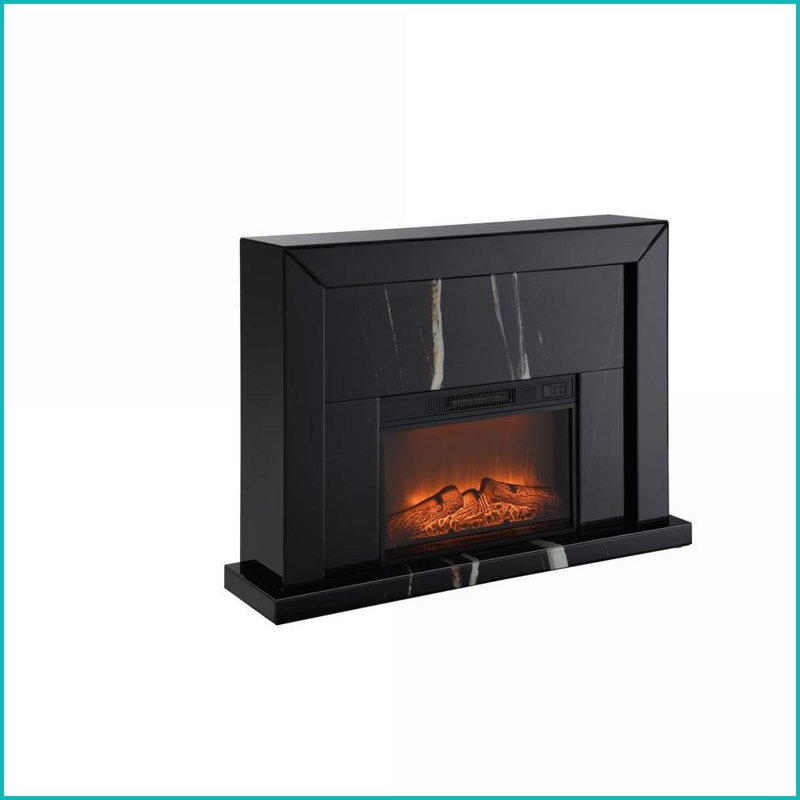 Indoor Fireplace, Drisana Black Mirrored Finish with Firecore Technology | Black | Synthetic Wood