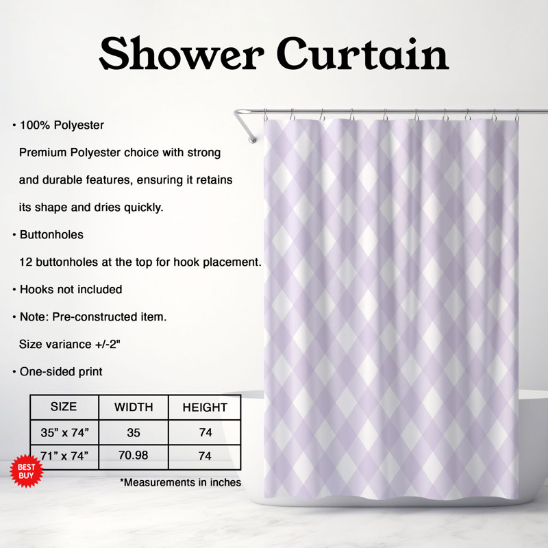 Rideau de douche Lavande Gingham - Premium, H 74 po x l 71 po