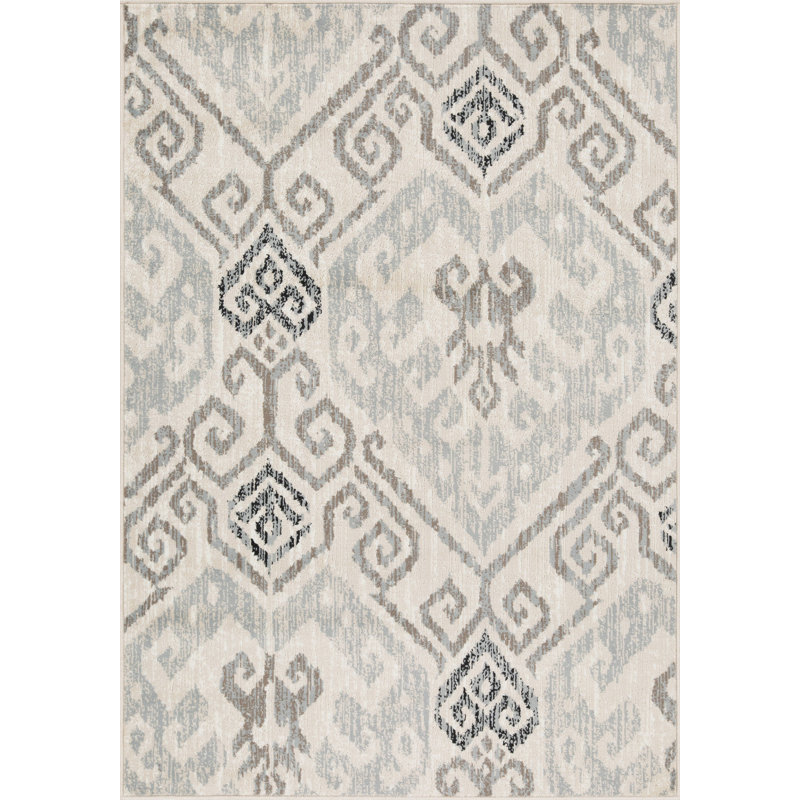 Tapis ikat gris Noren, Rectangle 8 pi x 10 pi