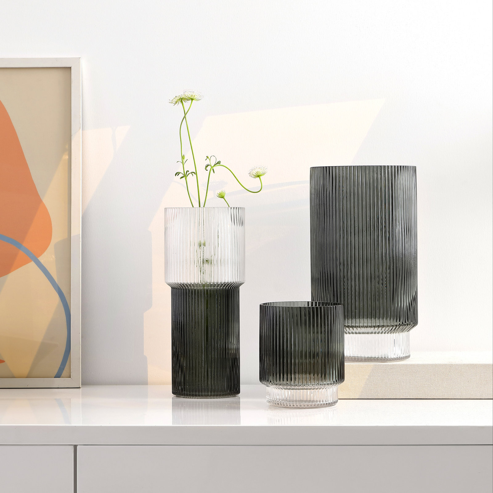 Glass Table Vase, Blue/Gray