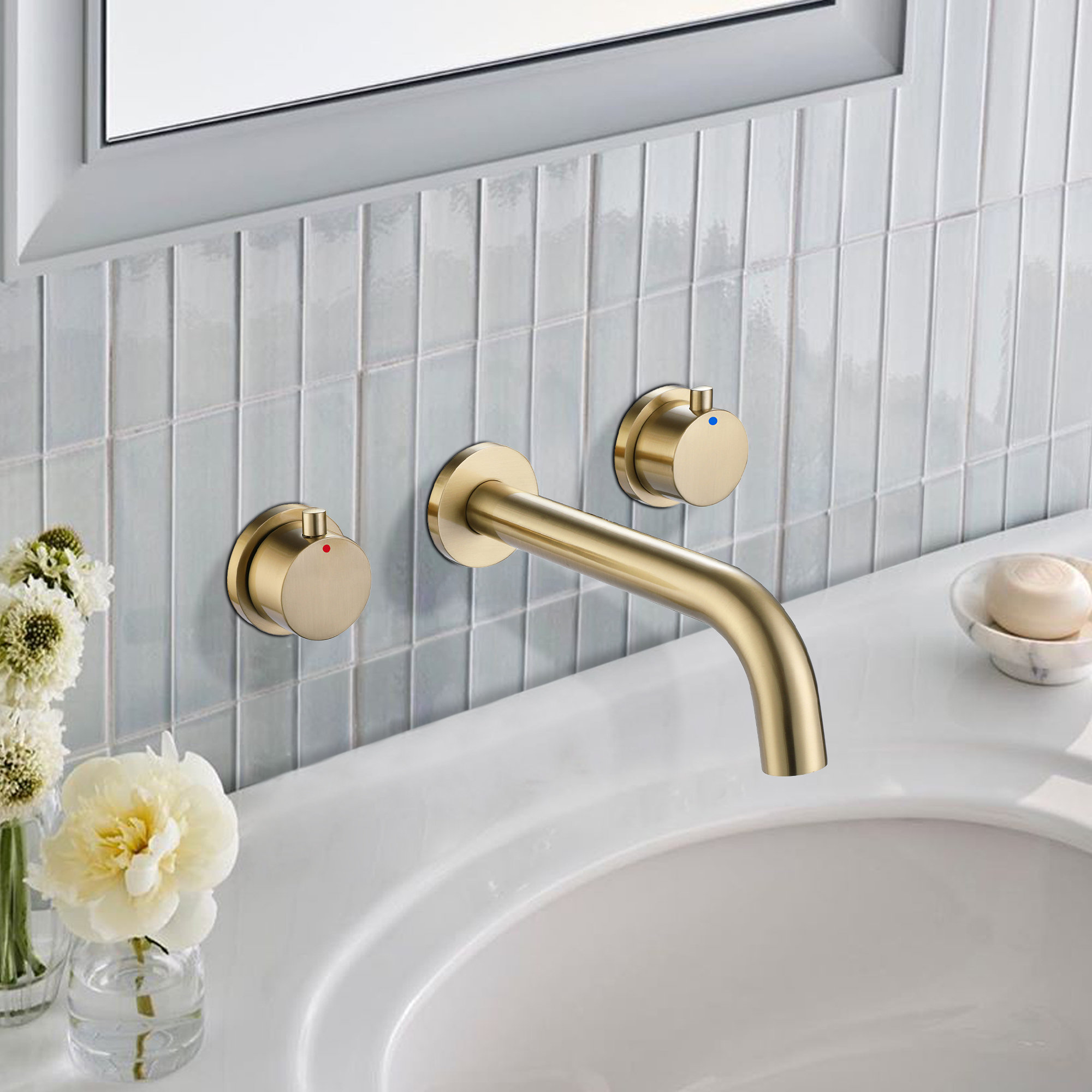 MODLAND Three Holes Two Handles Wall Mounted Bathroom Faucet & Reviews ...