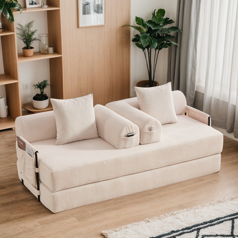 Modern Foldable & Compressible Sofa with Sturdy Metal Frame, Convertible Fabric Loveseat for Small Spaces, Easy-to-Store Lounge Chair for Living Room, Bedroom, Apartment
