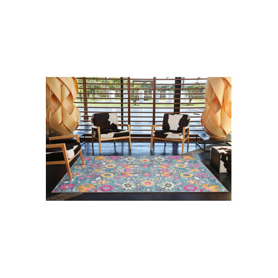 Tapis décoratif tissé à motif floral moderne jaune moderne