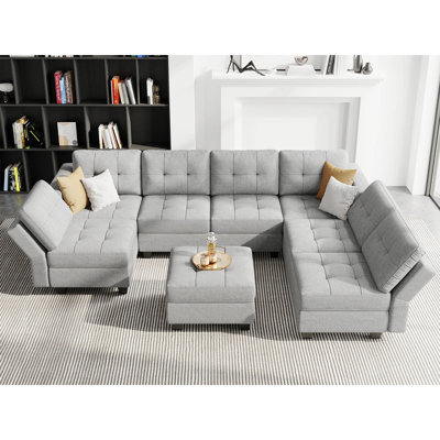 Beiba 116.6'' U Shaped Couch Modular Polyester Blend Sectional Sofa with Cushions