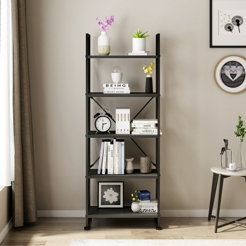 Bibliothèque moderne 5 niveaux, Bois, H 62,2 po x l 23,58 po x P 11,81 po