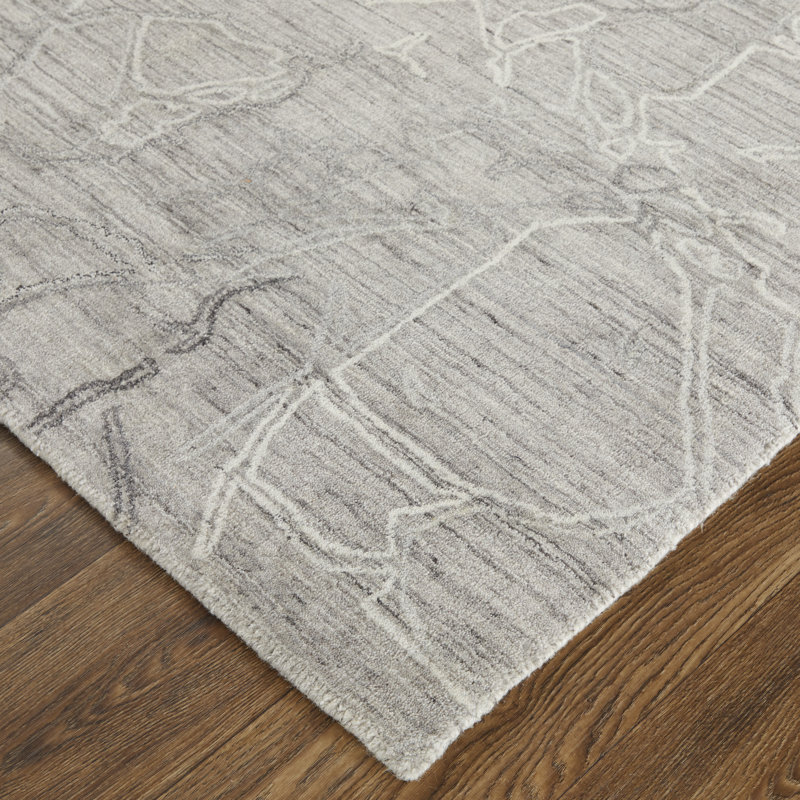 Tapis abstrait en chenille tissée à la machine en gris / brun clair / ivoire, Rectangle de 5 pi x 8 pi