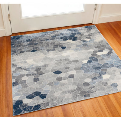 2' X 2' Blue Beige And Gray Cobblestone Square Rug