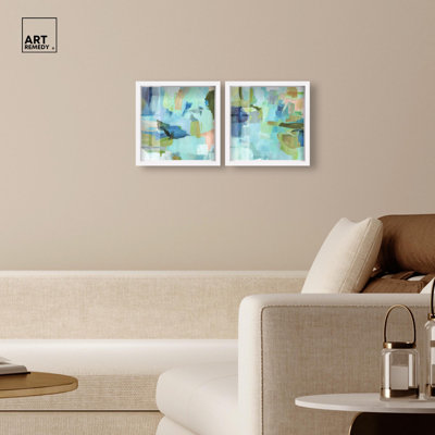 Sky Within Serenity Set Shadowbox Print Modern Abstract Art Set by Art Remedy, White Frame, 12 x 12