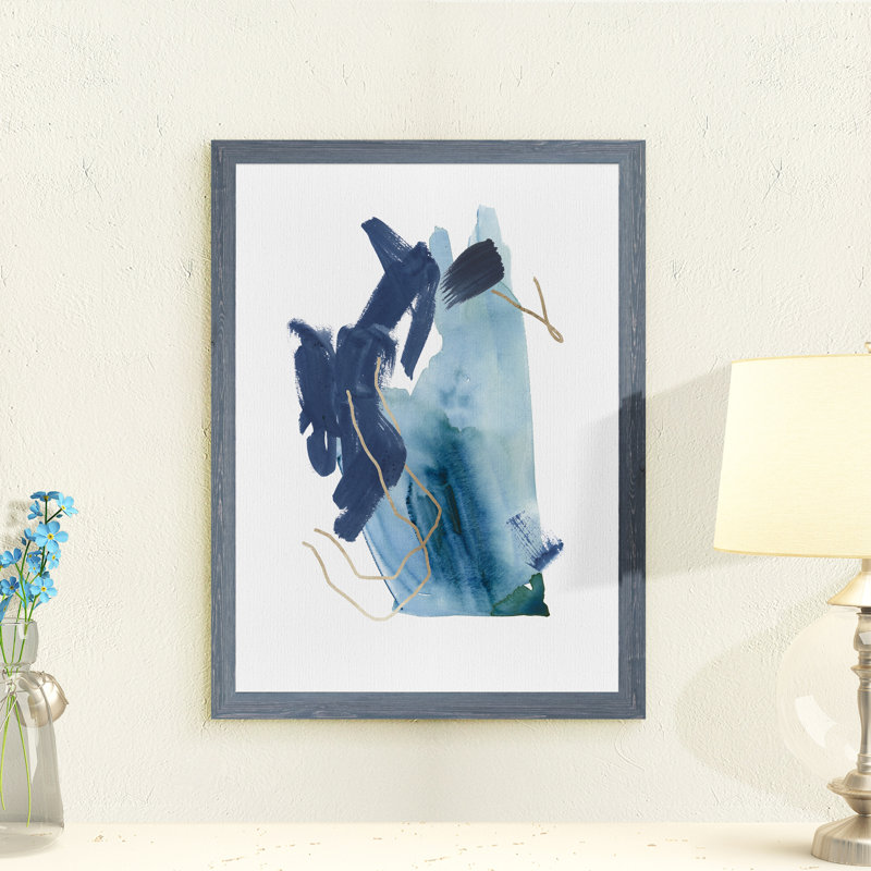 « Indigo Collide III », reproduction d’art encadrée, H 32 po x l 44 po x P 1,3 po, Toile avec cadre gris
