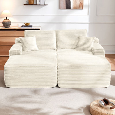 Canapé modulaire 76 po Cloud, méridienne en L avec méridienne en forme de R avec assise profonde et confortable canapé 2 places pour salon moderne (tissu moelleux), BEIGE, PAS DE PORTE-TASSE