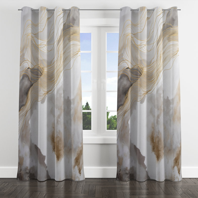 Ausilia - Line Art Blackout Grommet Curtain - 1 panel, 52" W x 108" L, Silver Grommets