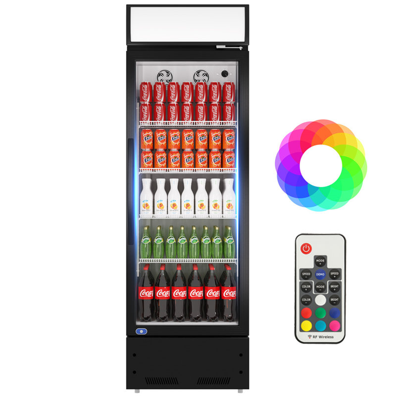KICHKING 21.7'' Commercial Display Fridge with Glass Door, 8 Cu.ft, with Adjustable Shelves, Black