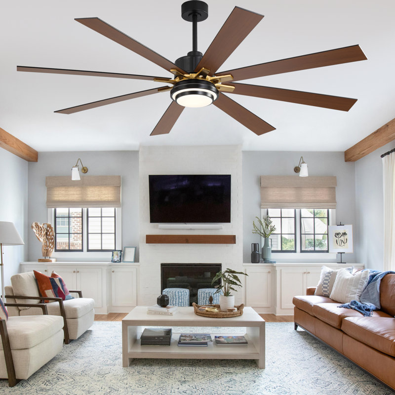 Ventilateur de plafond 72 "avec lumières et télécommande, ventilateur de plafond à courant continu noir moderne et réversible à 6 vitesses pour patio