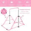 Barre de gymnastique horizontale rose à hauteur réglable pour enfants avec anneaux d'ours