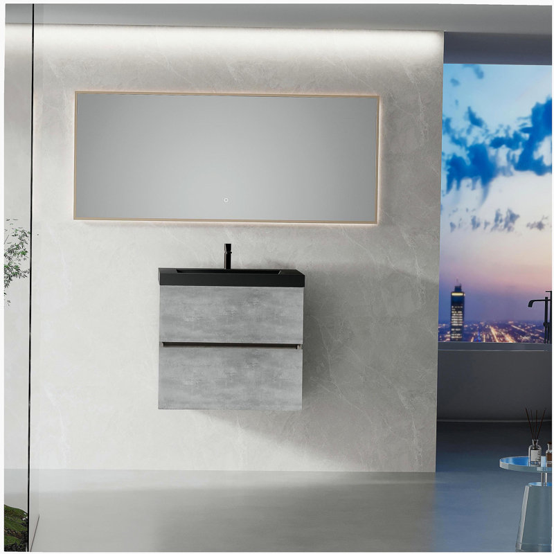 Meuble-lavabo flottant avec lavabo, meuble-lavabo mural moderne avec lavabo en quartz et tiroir à fermeture en douceur, 24"