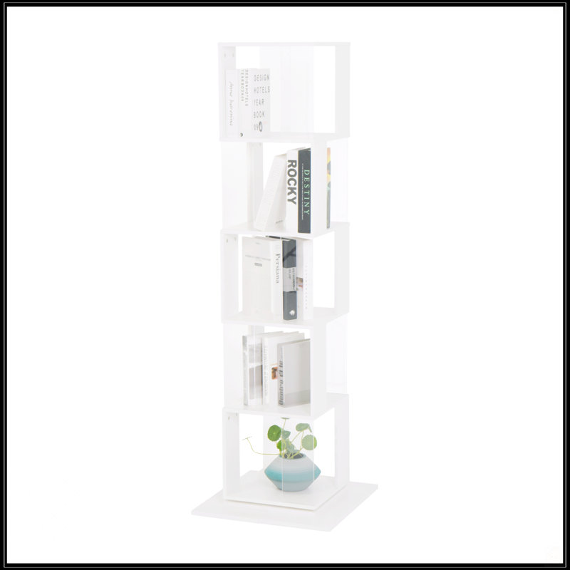 Rotating Bookshelf, White, (5 Shelves) 63"H x 19.68"W x 19.68"D