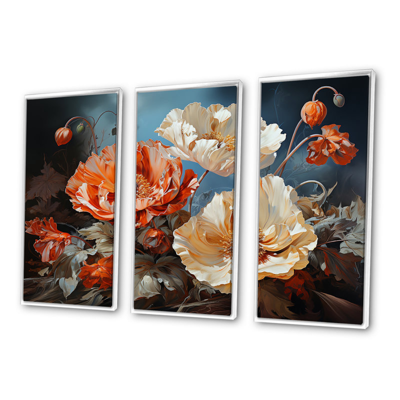 Vivid Poppy Moments III - Ensemble d'art mural coquelicots, Cadre flottant blanc, H 28 po x l 36 po x P 1 po